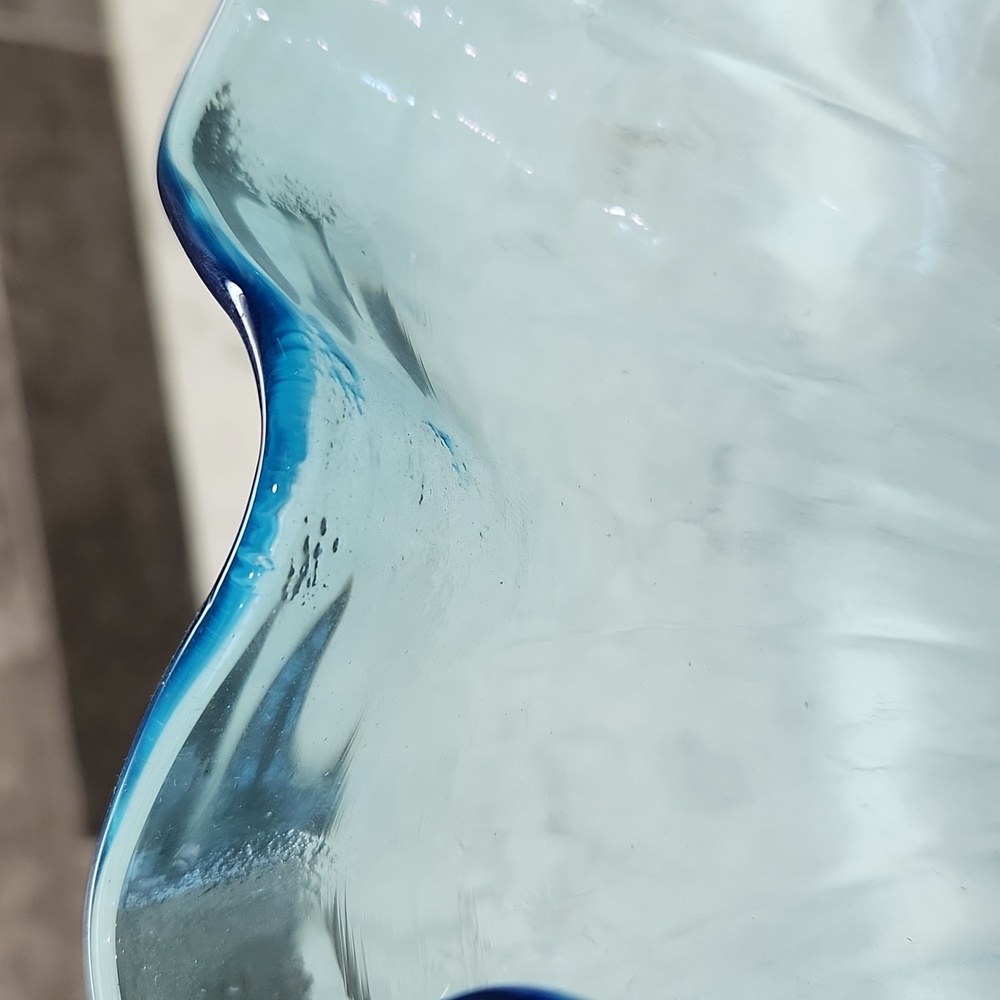 Vintage Turquoise Glass Crimped Top Vase - Picture 7 of 9